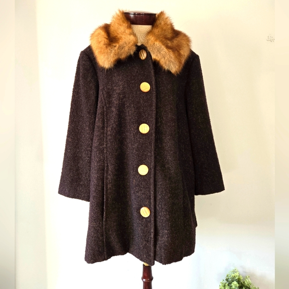 ADDITION ELLE brown wool coat with removable faux fur collar. Size XXL